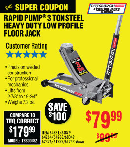 View 3 ton Low Profile Steel Heavy Duty Floor Jack with  Rapid Pump??