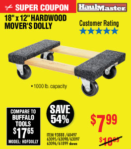 View 18 In. x 12 In. 1000 lbs. Capacity Hardwood Dolly