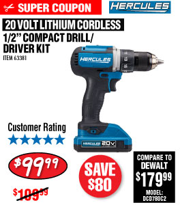 20V Lithium Cordless 1/2 In. Compact Drill/Driver
Kit