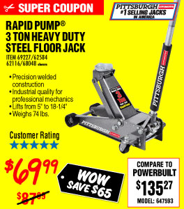 3 ton Steel Heavy Duty Floor Jack with Rapid Pump
