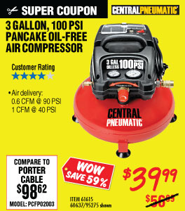View 3 gal. 1/3 HP 100 PSI Oil-Free Pancake Air Compressor