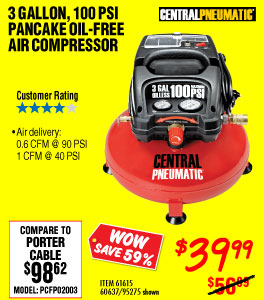 3 gal. 1/3 HP 100 PSI Oil-Free Pancake Air Compressor