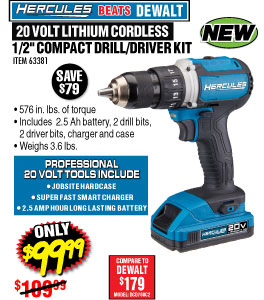 20V Lithium Cordless 1/2 In. Compact Drill/Driver
Kit