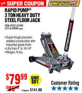 3 ton Steel Heavy Duty Floor Jack with Rapid Pump