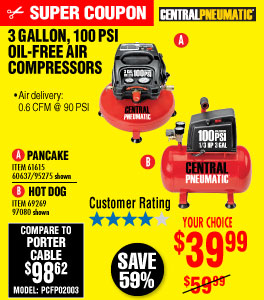 3 gal. 1/3 HP 100 PSI Oil-Free Pancake Air Compressor