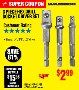 3 Piece Hex Shank Socket Driver Set