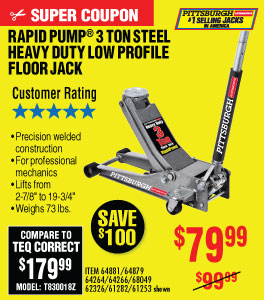 3 ton Low Profile Steel Heavy Duty Floor Jack with  Rapid Pump®