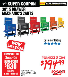 View 30 In. 5 Drawer Red Mechanic's Cart