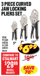 View 3 Pc Curved Jaw Locking Pliers Set