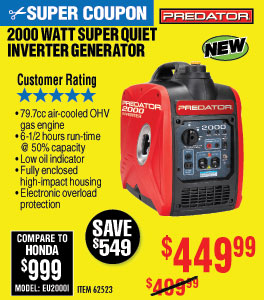 2000 Watt Super Quiet Inverter Generator