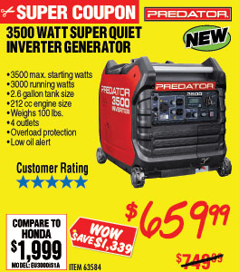 3500 Watt Super Quiet Inverter Generator
