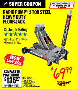 View 3 ton Steel Heavy Duty Floor Jack with Rapid Pump
