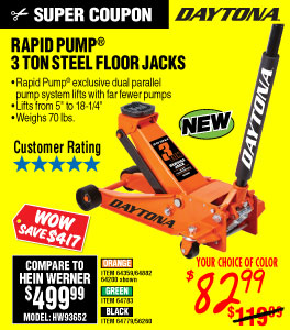 View 3 ton Steel Heavy Duty Floor Jack with Rapid Pump?? -  Orange