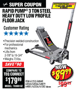 View 3 ton Low Profile Steel Heavy Duty Floor Jack with Rapid PumpR