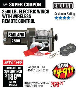 View 2500 lbs. ATV/Utility Electric Winch with Wireless
Remote Control