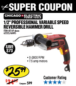1/2 in. Heavy Duty Variable Speed Reversible Hammer Drill