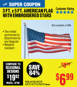 View 3 Ft. x 5 Ft. American Flag with Embroidered Stars