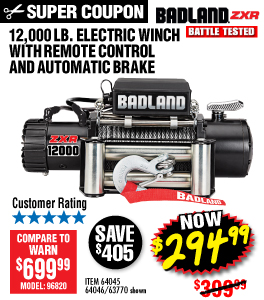 12000 lbs. Off-Road Vehicle Electric Winch with Automatic Load-Holding Brake