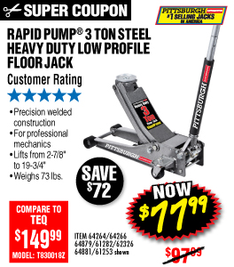 3 ton Low Profile Steel Heavy Duty Floor Jack with  Rapid Pump