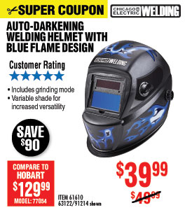 Auto Darkening Welding Helmet with Blue Flame Design