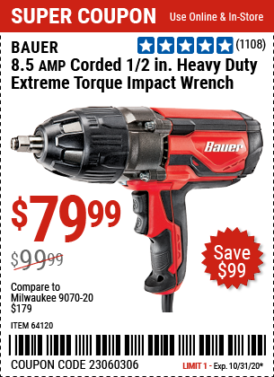 8.5 Amp Corded 1/2 in. Heavy Duty Extreme Torque Impact Wrench