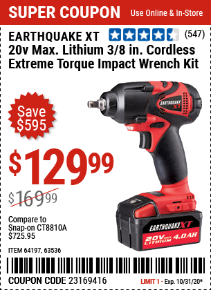 20v Max Lithium 3/8 In. Cordless Xtreme Torque Impact Wrench Kit