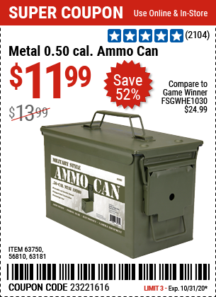 Metal 0.50 Caliber Ammo Can