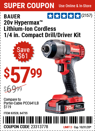 20v Hypermax™ Lithium-Ion Cordless 1/4 in. Hex Compact Impact Driver Kit with 1.5 Ah Battery, Rapid Charger, and Bag