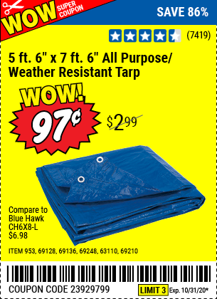 5 ft. 6 in. x 7 ft. 6 in. Blue All Purpose/Weather Resistant Tarp