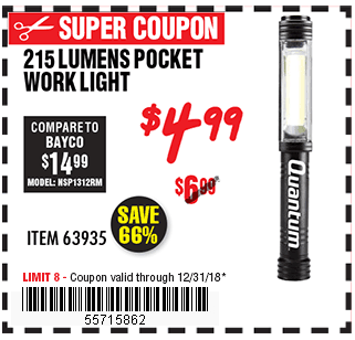 Digital Savings And Coupons From Harbor Freight 215 Lumens Pocket Work Light