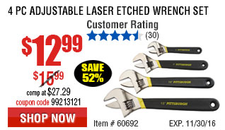 4 Pc Adjustable Laser Etched Wrench Set