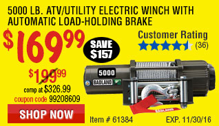 5000 lb. ATV/Utility Electric Winch with Automatic Load-Holding Brake