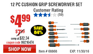 12 Pc Cushion Grip Screwdriver Set
