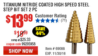 Titanium Nitride Coated High Speed Steel Step Bit Set 2 Pc