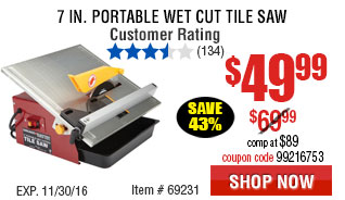 7 in. Portable Wet Cut Tile Saw
