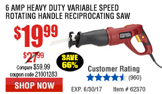 6 Amp Heavy Duty Variable Speed Rotating Handle Reciprocating Saw