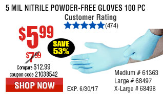 5 mil Nitrile Powder-Free Gloves 100 Pc Large
