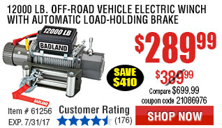 12000 lb. Off-Road Vehicle Electric Winch with Automatic Load-Holding Brake