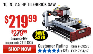 10 in. 2.5 HP Tile/Brick Saw