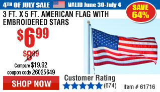 3 Ft. x 5 Ft. American Flag with Embroidered Stars