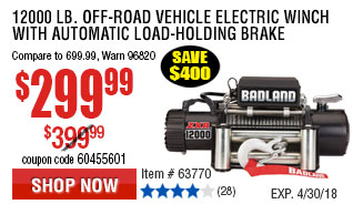 12000 lb. Off-Road Vehicle Electric Winch with Automatic Load-Holding Brake
