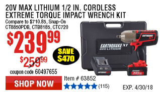 20V Max Lithium 1/2 in. Cordless Xtreme Torque Impact Wrench Kit