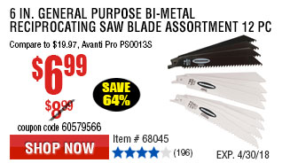 6 in. General Purpose Bi-Metal Reciprocating Saw Blade Assortment 12 Pc