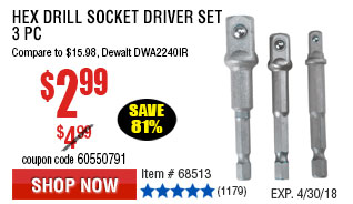 Hex Drill Socket Driver Set 3 Pc