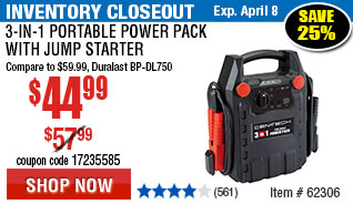3-in-1 Portable Power Pack with Jump Starter