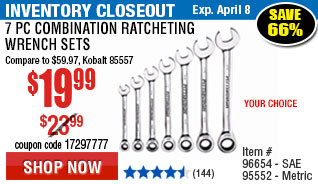 7 Pc Combination Ratcheting Wrench Set