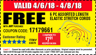 Free 6 Pc Assorted Length Elastic Stretch Cords