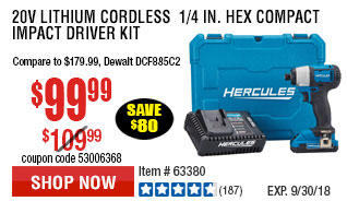 20V Lithium Cordless  1/4 in. Hex Compact Impact Driver Kit