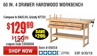60 in. 4 Drawer Hardwood Workbench