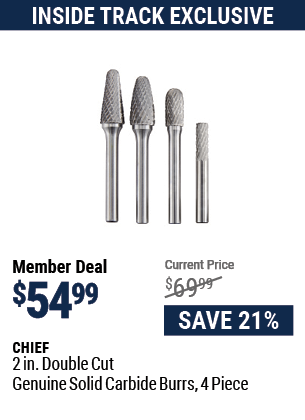 2 in.  Double Cut Genuine Solid Carbide Burrs, 4 Piece